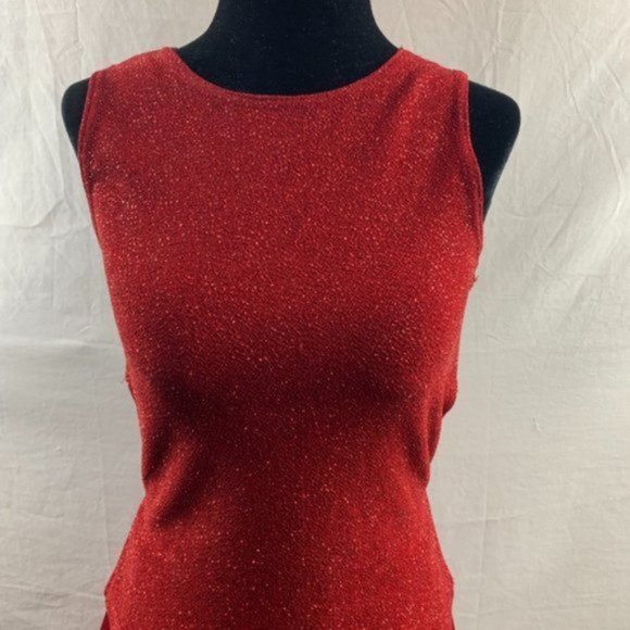 Burgundy  Evening Satin Skirt And Open Tie Back Glitter Top - Picture 4 of 5